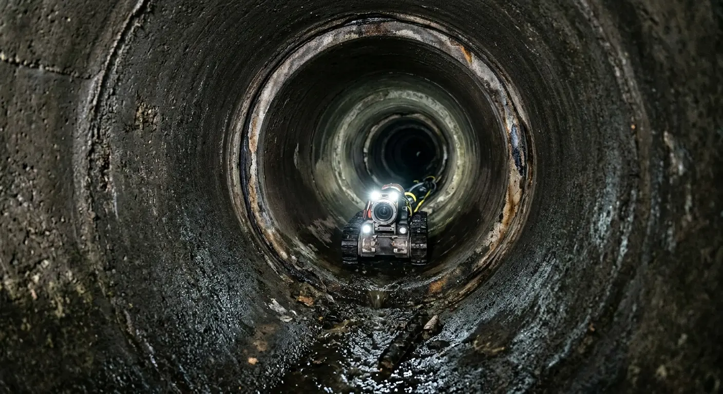 Robotic sewer camera inspecting pipe interior for Drain Snake Service in La Riviera